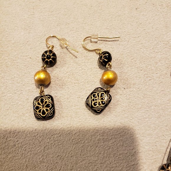 Chico's Black/Gold Necklace and Earring set - Picture 2 of 4